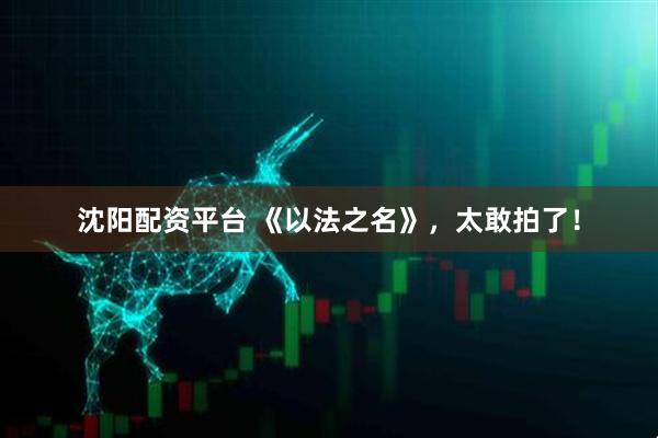 沈阳配资平台 《以法之名》，太敢拍了！