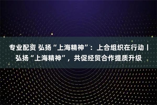 专业配资 弘扬“上海精神”：上合组织在行动丨弘扬“上海精神”，共促经贸合作提质升级